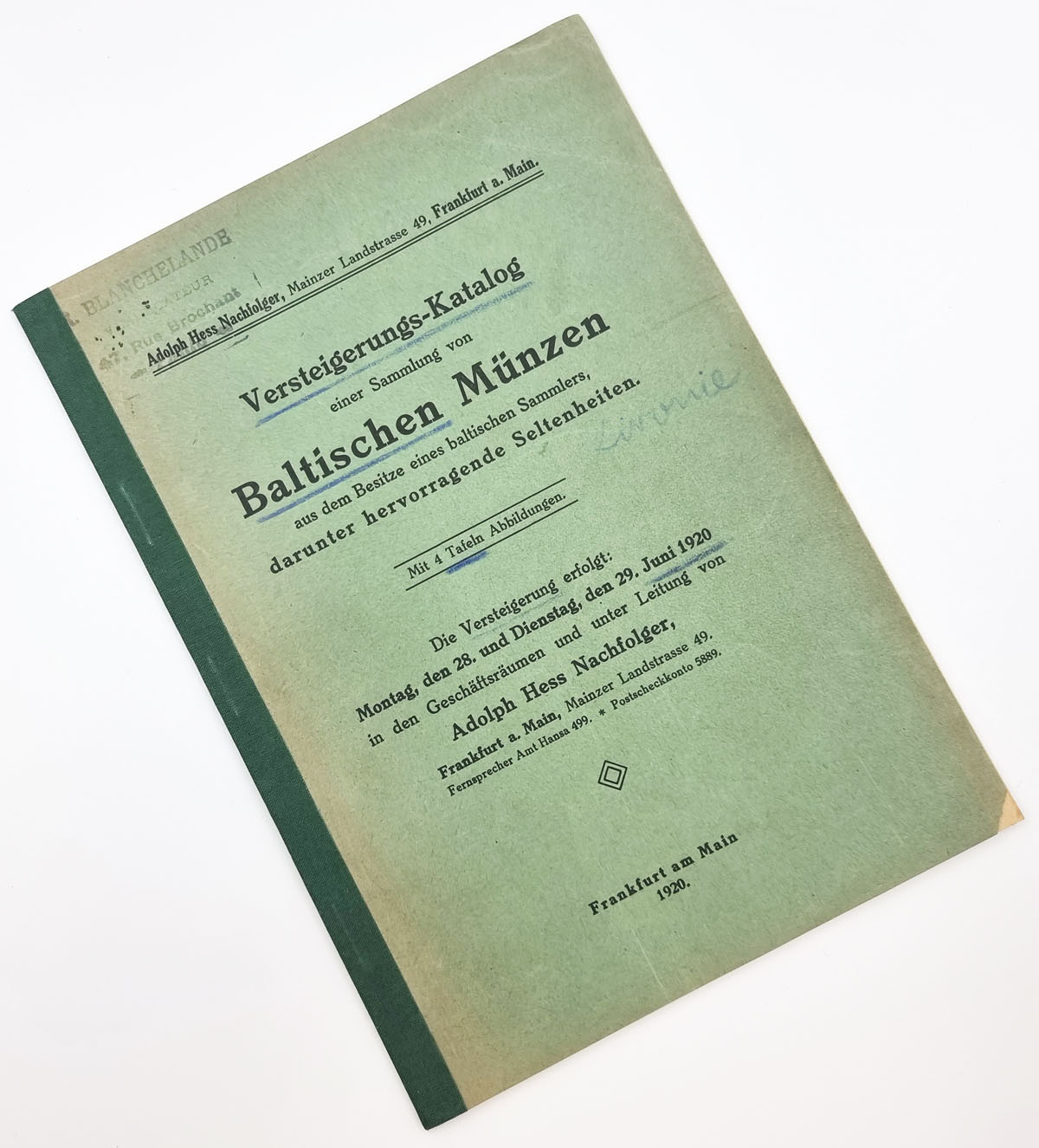 Katalog aukcyjny Adolph Hess - Versteigerungs-Katalog einer Sammlung von Baltischen Münzen - Frankfurt am Main, 1920